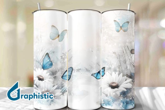 Blue Floral Butterfly Tumbler Wrap 28