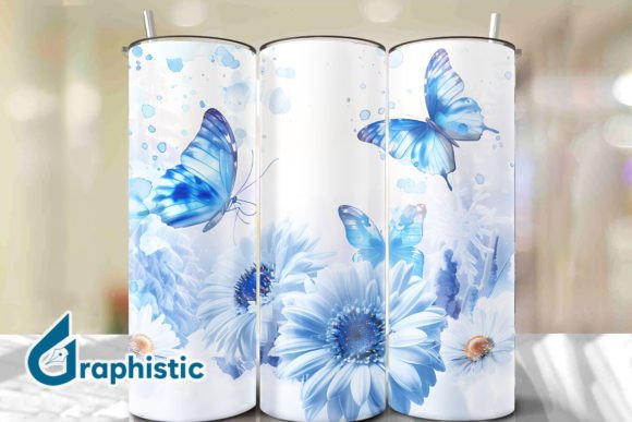 Blue Floral Butterfly Tumbler Wrap 40